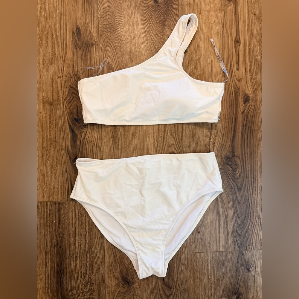 Calvin Klein White One-Shoulder Bikini Set